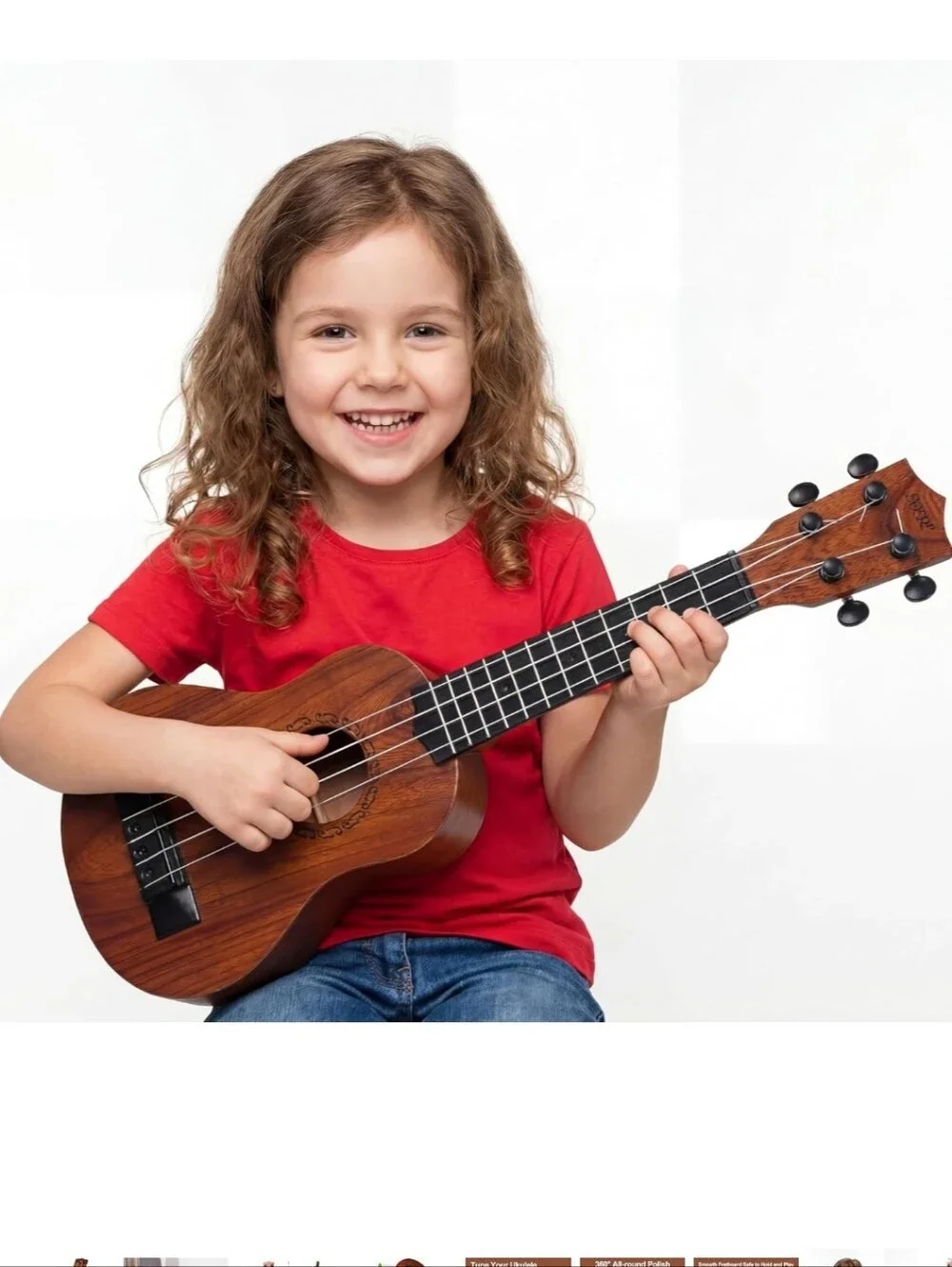 Kids Wooden Ukulele Toy - Brown Learning Guitar